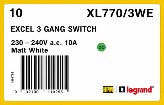 HPM XL770/3WE [10 Pack] Excel 3 Gang Vertical Light Switch 10A White (NEW In Box)