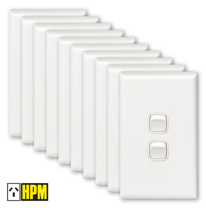 HPM XL770/2WE [10 Pack] Excel 2 Gang Vertical Light Switch 10A White (NEW In Box)