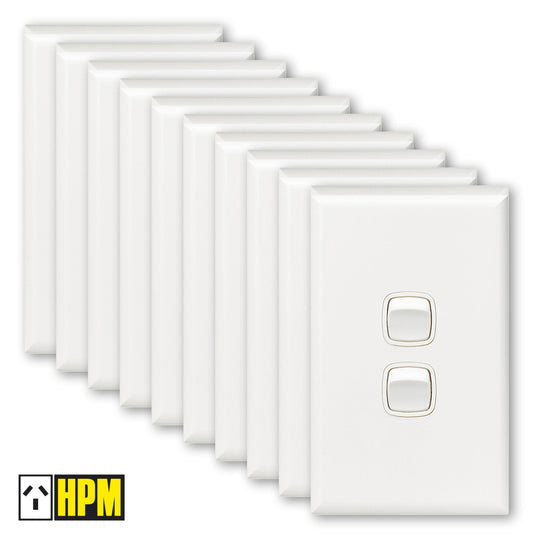 HPM XL770/2WE [10 Pack] Excel 2 Gang Vertical Light Switch 10A White (NEW In Box)