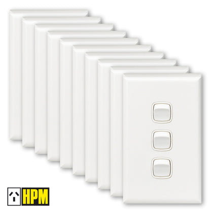 HPM XL770/3WE [10 Pack] Excel 3 Gang Vertical Light Switch 10A White (NEW In Box)