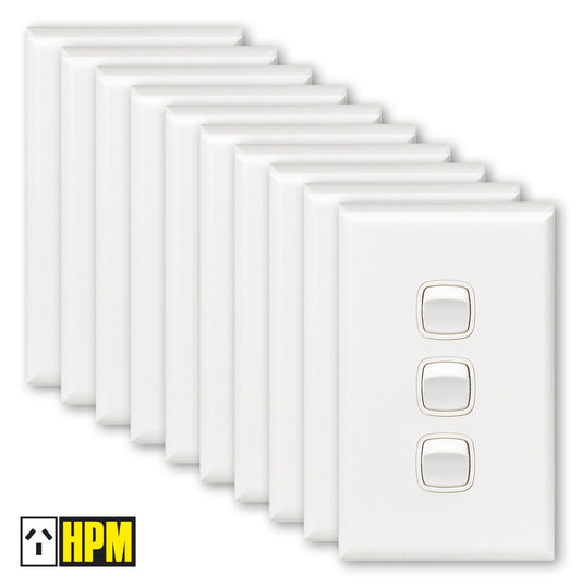 HPM XL770/3WE [10 Pack] Excel 3 Gang Vertical Light Switch 10A White (NEW In Box)