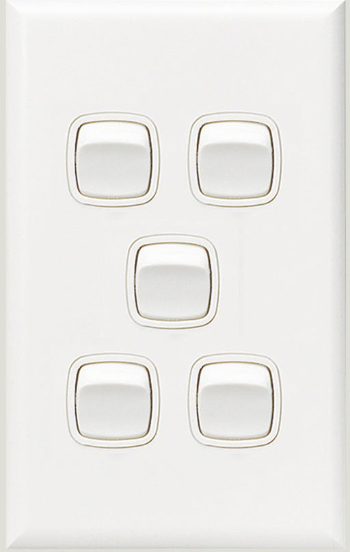 HPM XL770/5WE Excel 5 Gang Vertical Light Switch 10A 240V White (NEW Sealed)