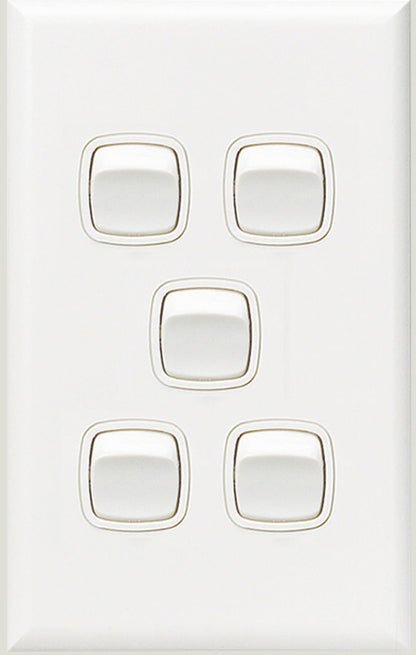 HPM XL770/5WE Excel 5 Gang Vertical Light Switch 10A 240V White (NEW Sealed)