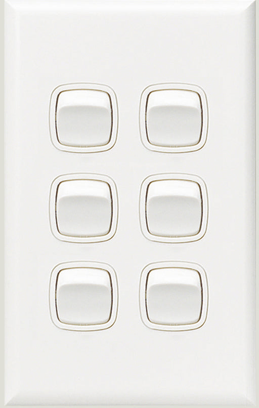 HPM XL770/6WE Excel 6 Gang Vertical Light Switch 10A 240V White (NEW Sealed)