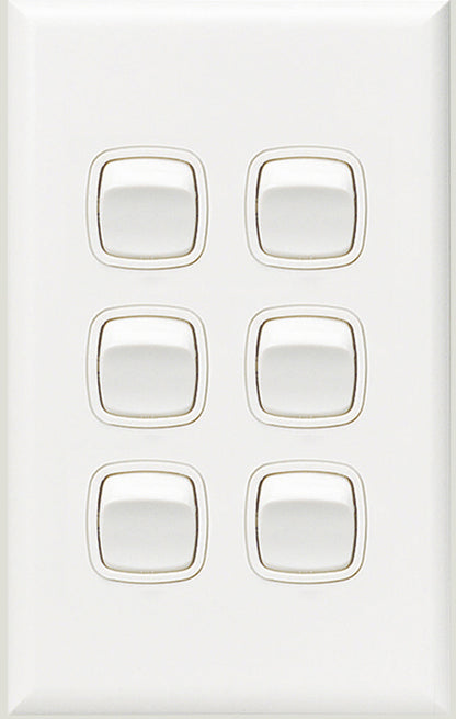 HPM XL770/6WE Excel 6 Gang Vertical Light Switch 10A 240V White (NEW Sealed)
