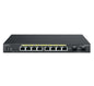 An EnGen EWS-3201P 8-port managed switch in black, shown from a front-facing perspective on a white background with a subtle reflection.
