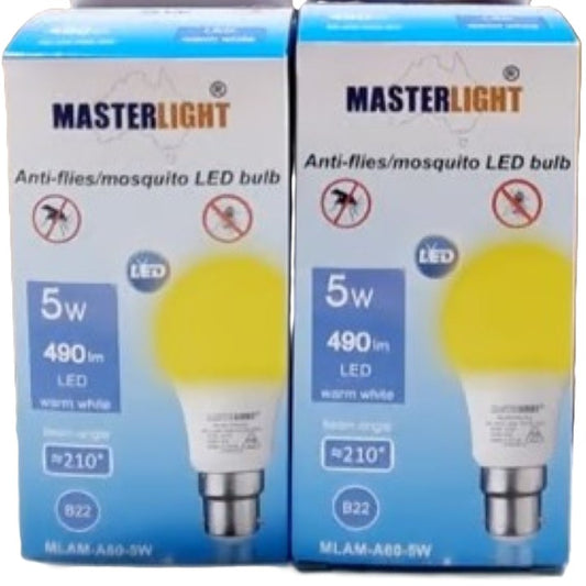 MasterLight MLAM-A60-2W Anti-Mosquito LED Bulb B22 2W 190lm Warm Wh [2Pk] (NEW)