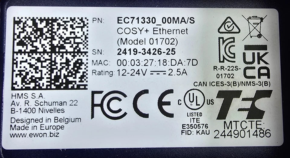 EWON EC71330_00MA/S HMS Networks Ewon Cosy+ Ethernet VPN gateway (NEW In Box)
