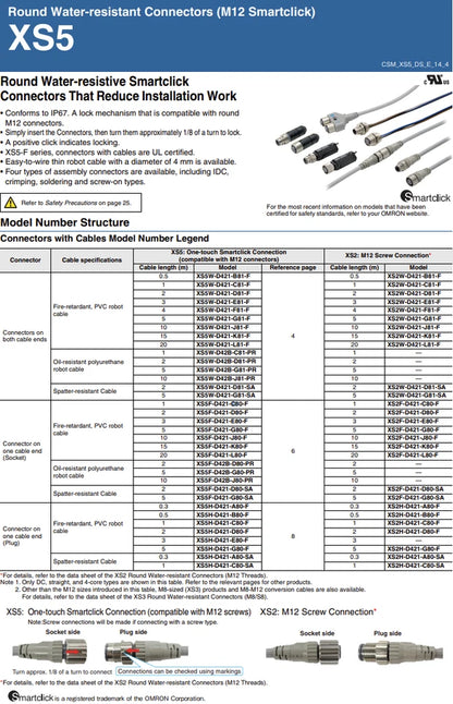 Omron XS5F-D421-G80-F Smartclick M12 (F), 4P, A coded, sensor cable, IP67 1PCS